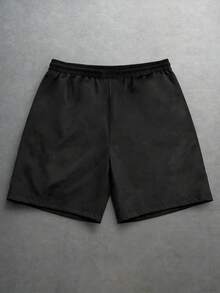 Herren Sommer Lässig Shorts, einfarbige Strand Shorts, bedruckte Shorts mit Kordelzug Taille - Schwarz - Übersicht 3