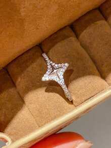 1/3pcs Fashionable Luxury Star Hollow Ring Copper Inlaid Rhinestone Faux Pearl Silver Open Ring, Suitable For Women's Daily Party Holiday Date Matching, Jewelry Gift, Wedding Jewelry - Silver - View 5