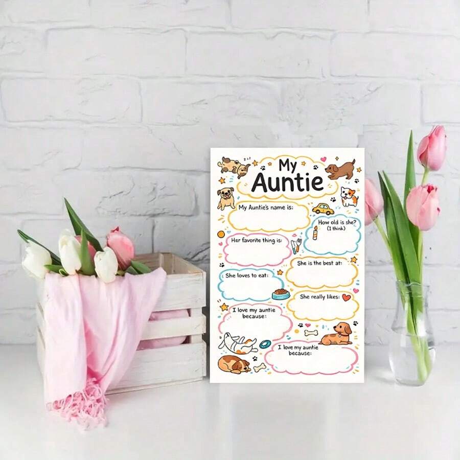 1 pezzo - Cartolina di auguri alla moda con spazi da riempire e busta, tema cucciolo carino, regalo commemorativo da nipote/nipote a zia, adatto per compleanno, festa della mamma, festa del Ringraziamento e varie occasioni di celebrazione - A - Visualizzare 1