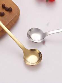 1 pieza/5 piezas Cuchara de acero inoxidable con fondo plano creativa para revolver té con leche, cuchara pequeña redonda para helado y postre - Plateado - Ver 5