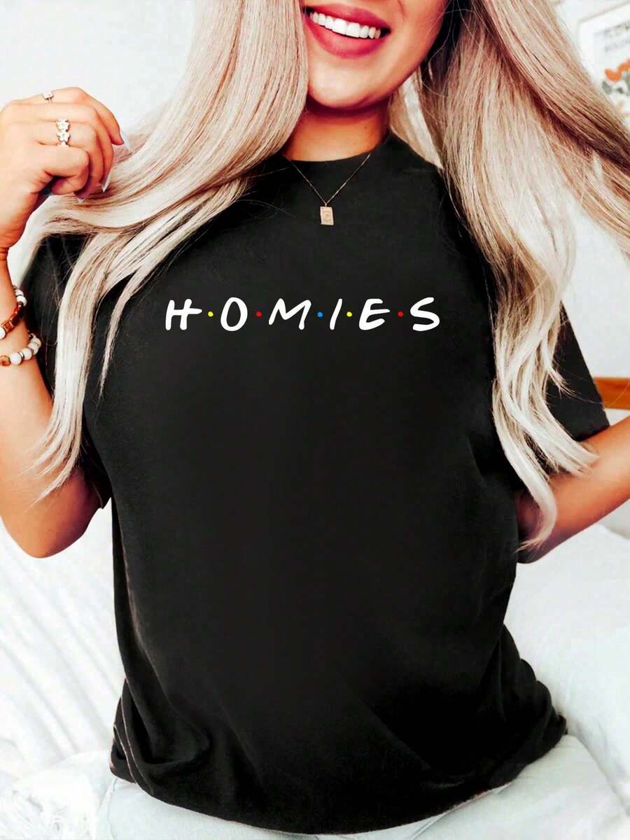 100% Cotton Funny Homies And Friends Shirt Men Women Youth Gift T-Shirt Women's Men's Graphic Tee,Casual Short Sleeve Shirt - 黑色 - 查看 1