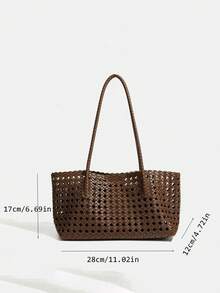 Hand-Woven Bag, Niche High-End French Vacation Style Handbag, Casual Versatile Shoulder Underarm Bag - Brown - View 7