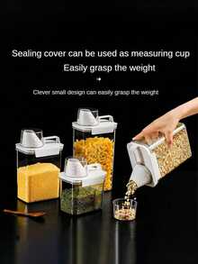 1 pieza Recipiente hermético para almacenamiento de alimentos, adecuado para comida de mascotas, granos y arena para gatos, gran capacidad, con tapa con taza medidora y asa, múltiples tamaños disponibles - a - Ver 3