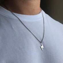 Collana da uomo in acciaio inossidabile a forma di fulmine - Regalo di moda per uomo, collana per il fidanzato, catena cubana - Accessorio unisex, regalo per Natale, Capodanno, San Valentino - fulmine - Visualizzare 7