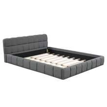Youth Bed, Double Bed With Soft Backrest, Flat Bed With Upholstered Surround, Slatted Frame Linen Grey (Mattress Not Included) - Grey - View 10