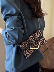 Versatile Leopard Pattern Shoulder Bag For Women Detachable Chain Crossbody Bag Spacious Evening Clutch Envelope Purse Birthday Party Western Wear - 彩色 - 查看 5