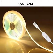 LQHZMYY 0.3公尺至5公尺柔性COB LED燈條，附實體按鈕開關與背膠，自黏式背板方便安裝，可任意長度裁剪，適用於鏡子、電視背景、相框裝飾、櫥櫃、居家裝飾、DIY照明與辦公室裝飾 - 暖白光 - 查看 16