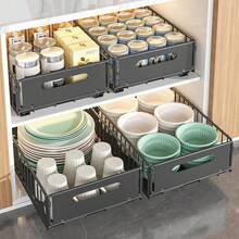 Techigher Pull Out Cabinet Organiser, Sliding Drawer Under Sink Storage, Expandable Slide Out Cupboard Shelf, Carbon Steel Rack For Kitchen Pantry Bathroom - Black - View 6