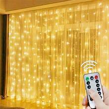 USB供電LED燈簾燈 - 600/300/200/100顆LED燈珠，附遙控器，適用於聖誕節、婚禮、派對、居家與花園裝飾 - USB窗簾燈 - 查看 3