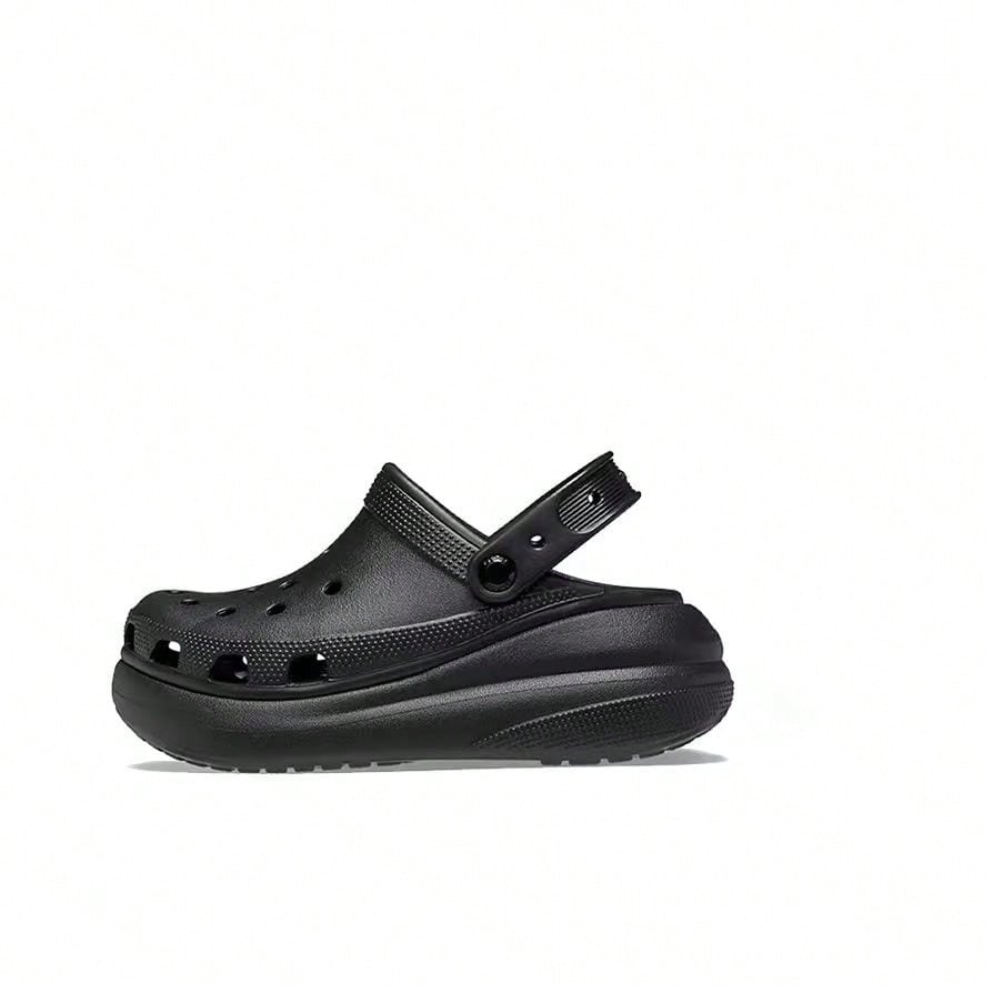 Crocs卡駱馳 Crush Clog 泡芙時尚休閒厚底增高 洞洞鞋 5.2cm 男女同款 黑色