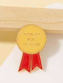 1pc World's Best Teacher Brooch, Creative Personalized Gold Medal Badge, Perfect Gift Choice, Teacher's Day Commemorative Accessory - Multicolor - View 4