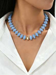 New Dopamine Colorful Acrylic Beaded Necklace Fashion Geometric Beaded Women's Necklace Summer Vacation - Blue - View 1