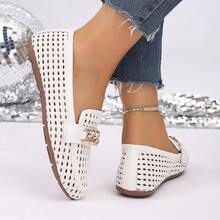 Spring New Women's Chain Loafers, British Soft PU Penny Loafers Slip-On Flat Shoes - White - View 6