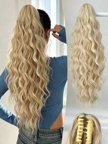 24-Inch Wavy Gold Synthetic Ponytail Hair Extensions, Heat Resistant Fiber, Suitable For Girls And Women For Daily Wear - Multicolor - View 12