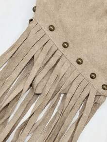 Minifalda-pantalón de mujer color caqui estilo western de lujo en ante sintético con cinturón y flecos, prenda inferior para verano y otoño, para concierto country, rodeo, Copa del Mundo, fiesta y estilo urbano - Caqui - Ver 9