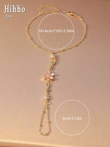 Hihho 1 Stück elegantes Blumen-Kubikzirkonia Ring-Armband-Set, luxuriös und vielseitig - Blumen - Übersicht 5