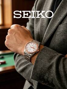 Seiko Men's Dress Watch Automatic Mechanical White Wave Guilloche Dial Rose Tone Bezel Roman Numerals Steel Bracelet Day Date Display Elegant Gift for Golf - 白色 - 查看 4