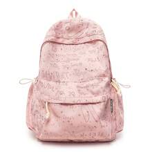 Ryggsäck med helmönstrat bokstavstryck och glitter, amerikansk vintage studentväska för skolan, stor kapacitet, avslappnad pendlingsryggsäck - Multifärgad - Visa 10
