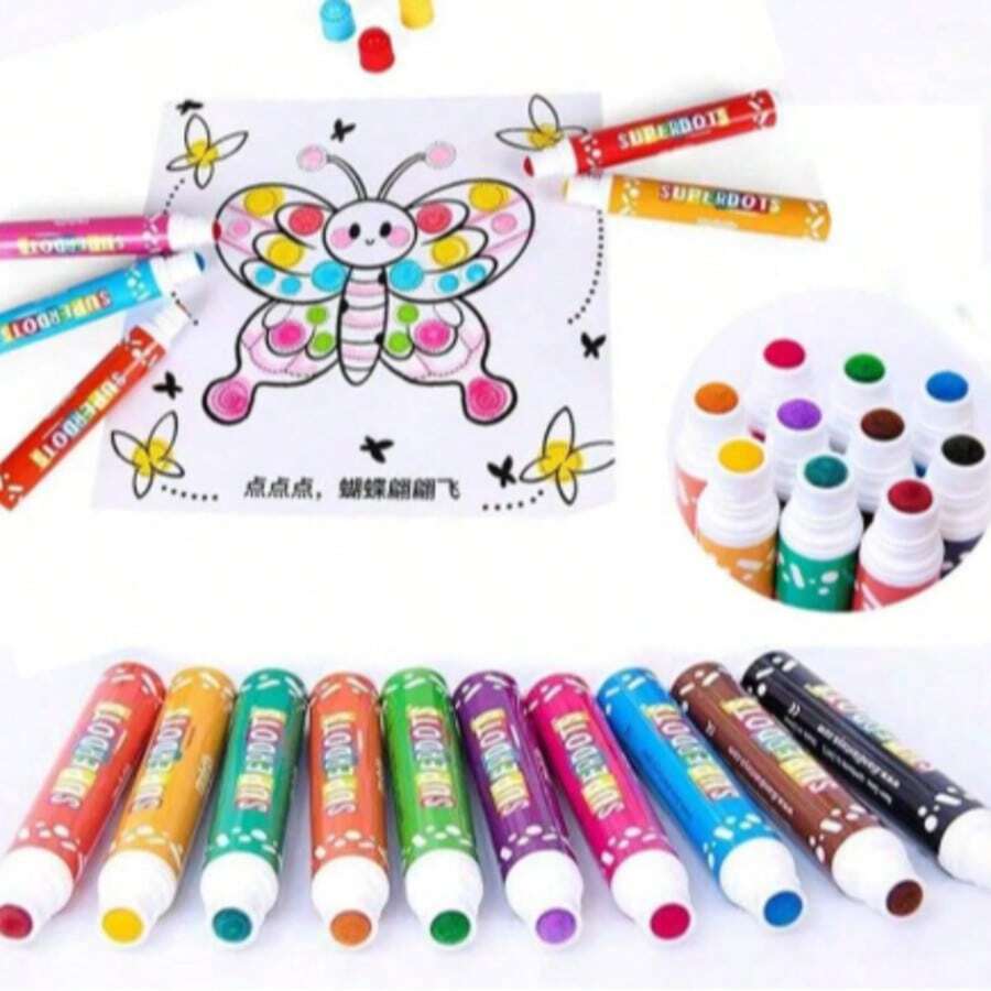 1/5/10 piezas Bolígrafos de pintura de grafiti con puntos, punta grande, punta pequeña, regalos de vuelta a la escuela, Halloween, Navidad, regalos de bienvenida a la escuela, herramientas de pintura, bolígrafos de acuarela de 10 colores para la iluminación de niños, set de bolígrafos de pintura para jardín de infantes - Multicolor - Ver 1