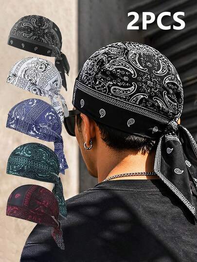 2 piezas Bandana Durag con estampado paisley vintage, pañuelo de cabeza suave y transpirable para atar, estilo hip hop callejero para hombres, adecuado para ciclismo, skate y uso diario