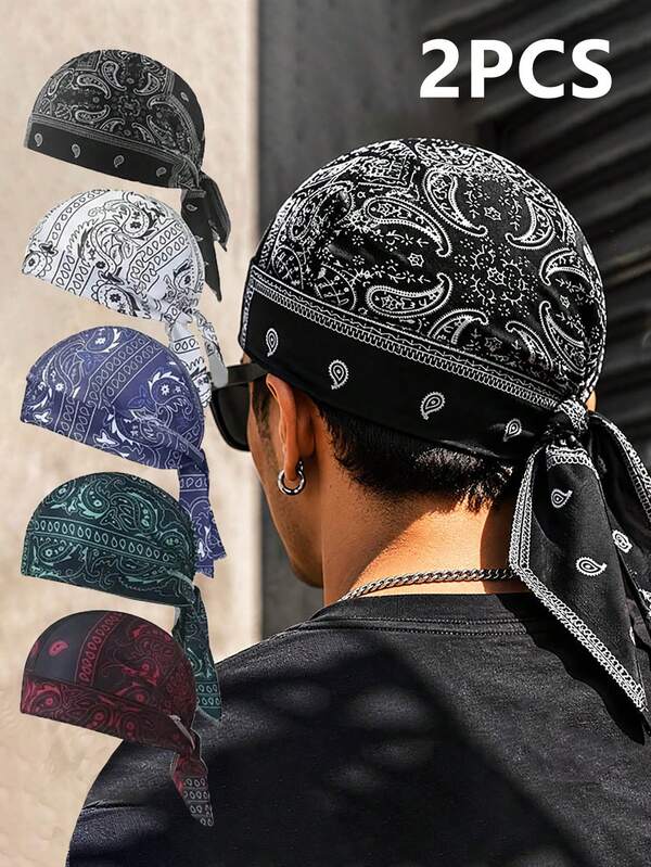 2 szt. vintage bandany durag z nadrukiem paisley, miękka oddychająca opaska wiązana na głowę, hip-hopowa streetwearowa chusta na głowę dla mężczyzn, do jazdy na rowerze, na deskorolkę i na co dzień
