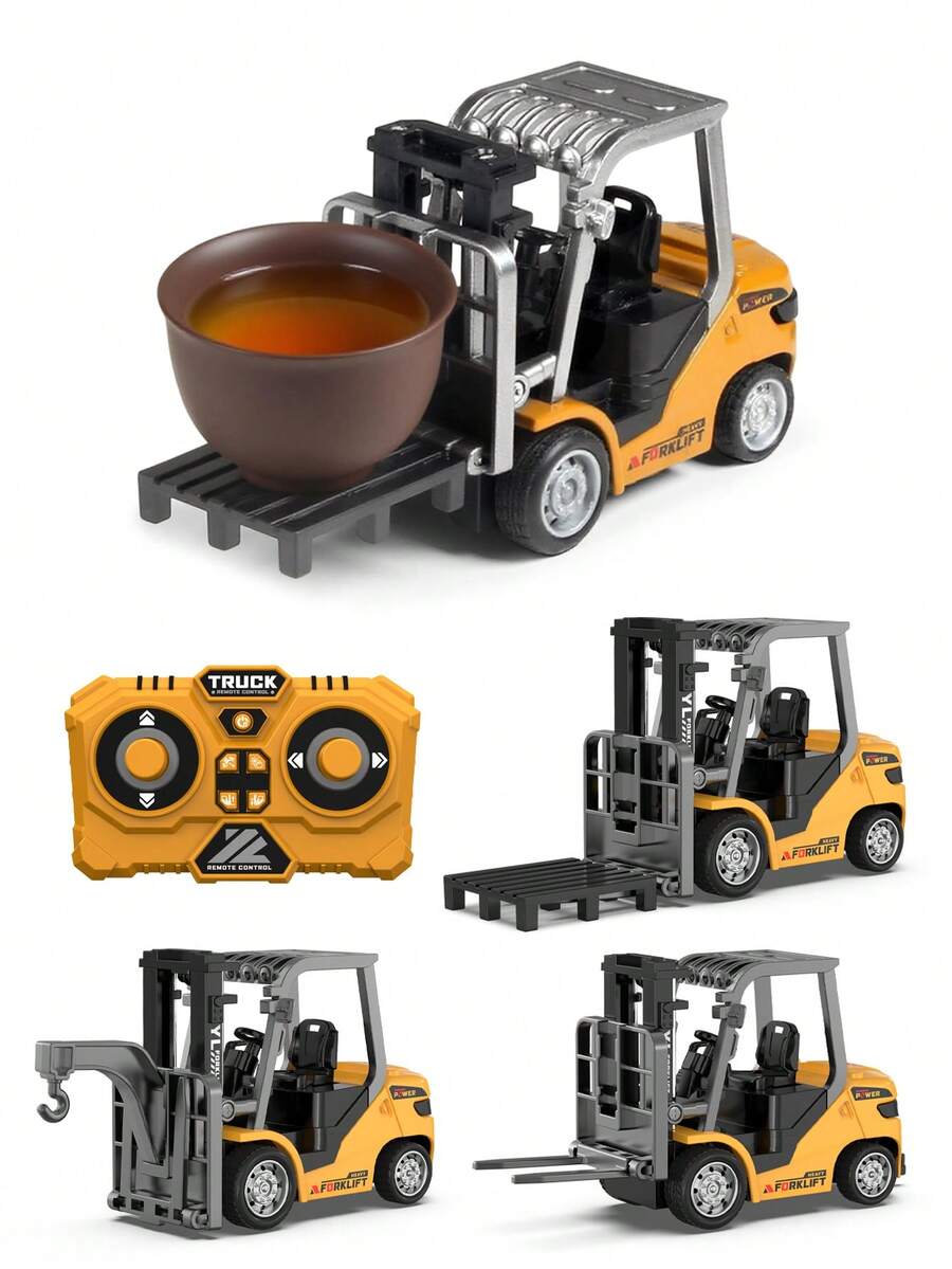 1:64 Alloy Forklift Remote Control Construction Vehicle, Fork Hook Can Move Up And Down, With LED Lights, Phone Remote Control Operation - Suitable For Boys And Girls Children's Gift Remote Control Model Car Toy