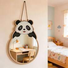 Wooden Panda Wall Mirror - Shatterproof Acrylic Mirror Frame And Mirror, Suitable For Vertical Hanging Bathroom Vanity Mirror (Includes Panda Pattern), Bedroom Housewarming Gift, Living Room Decoration - Multicolor - View 4