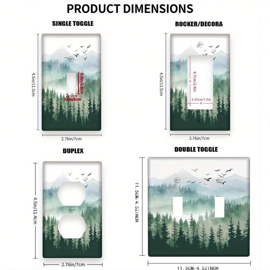 1pc 1-Gang/2-Gang Country Green Mountain Landscape Forest Tree Polycarbonate Thermoplastic Light Switch Plate Cover Decorative Outlet Wall Plate Cover, Suitable For Home Bedroom Kitchen Room Decor