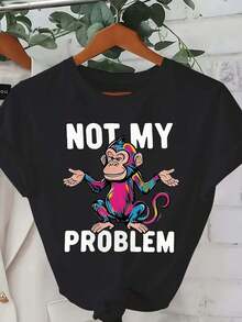 Women's Fashionable Printed Casual T-Shirt 0-8XL, Fashionable Base Layer, Suitable For Daily Outings, Unique, All Seasonal, Casual Wear, Short Sleeve T-Shirt With Multiple Options - 黑色 - 查看 1