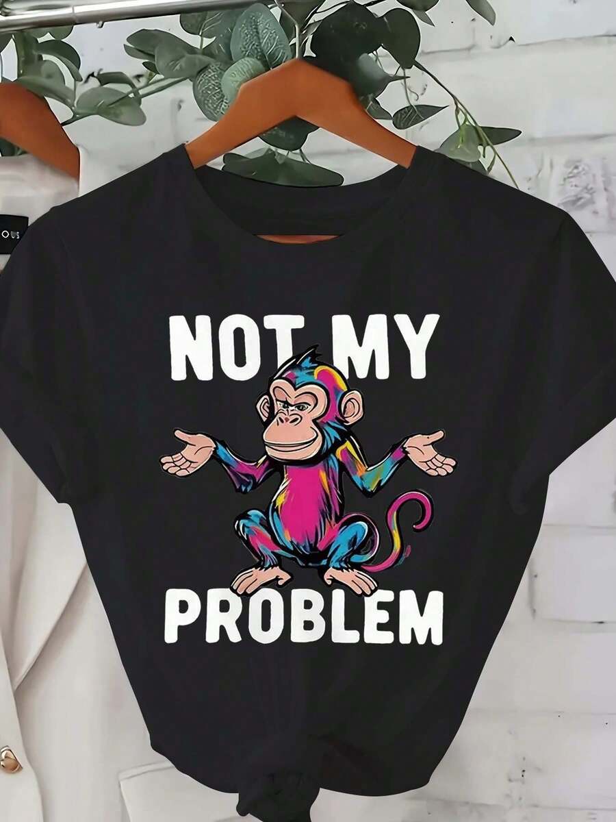 Women's Fashionable Printed Casual T-Shirt 0-8XL, Fashionable Base Layer, Suitable For Daily Outings, Unique, All Seasonal, Casual Wear, Short Sleeve T-Shirt With Multiple Options - 黑色 - 查看 1