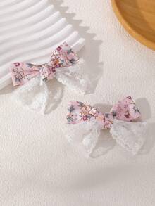 2pcs/4pcs Juego de pinzas para el cabello con lazo de malla floral para niñas, combinación adecuada para decoración diaria - Multicolor - Ver 7