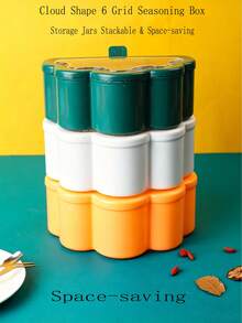 6-In-1 Seasoning Jar Set, Large Capacity 6-In-1 Seasoning Jar Set With Lid And Spoon - Unique Cloud Petal Design, Made Of Durable ABS Material, 3 Colors Available: Dark Green, Beige, Bright Orange, 6 Independent Compartments, Perfect For Home Kitchen Storage. Suitable For All Seasons, Essential Gift For Easter, Spring/Summer. - Multicolor - View 4