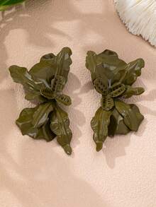 1對大號綠色蘭花耳環－超大花朵耳釘，女性獨特飾品，適合派對、度假與日常穿戴 - 花朵耳環 - 查看 4
