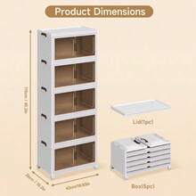43 Cm Home Storage Cabinet, Multi Layer Foldable Storage Organizer With Transparent Doors And Mobile Casters, Modular Cabinet Combination For Bedroom Kids Room Study Room Kitchen Household Storage Organization - White - View 2