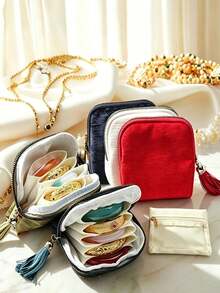 Organizador de Joyas de Viaje, Portátil con Bolsillo con Cremallera, Bolsa de Almacenamiento a Prueba de Polvo, Adecuado para Anillos, Aretes y Pulseras, Rollo de Joyas, Rollo de Joyas - Multicolor - Ver 4