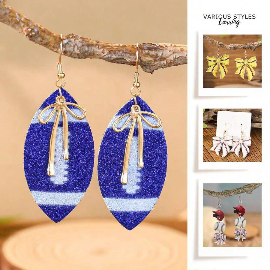 European American Sports Football Earrings, Acrylic Ball Game Day Ear Jewelry Accessories - 25080607-khaki - View 1
