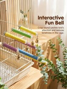 Parrot Colorful Frosted Perch With Bell, Multiple Sizes, Easy Installation, Claw Care, Anti-Slip Perch For Small And Medium Parrot Cages, Foot And Claw Care Training Supplies, Random Color - View 7