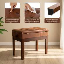 Height Adjustable Faux Leather Piano Stool With Storage - Marrón - Ver 3