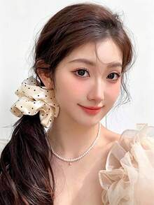 2pcs/Set Premium French Elegant Elegant Black And White Polka Dot Satin Hair Scrunchies, Suitable For Hair Buns, Multi-Functional Hair Accessories, Hair Ties, Hair Bands - Multicolor - View 4