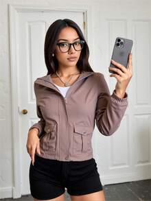 Women's Seasonal Thermal Lightweight Short Jacket - 卡其色 - 查看 3