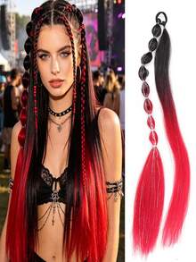 Extensiones de Cabello Cola de Caballo Recta con Burbujas-Extensiones Ligeras de 24 Pulgadas (Con Reflejos Plateados), Cola de Caballo Sintética Ombré, Adecuada para Todas las Edades, Y - Multicolor - Ver 11