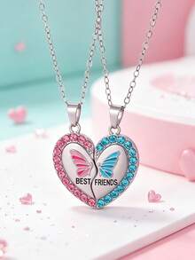 2 Pcs/Set Best Friend Pendant Necklace For School Friend Forever Friendship BFF Necklace Adjustable Geometric Jewelry Gift Love Couple Chain Choke - one-size - View 4