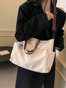 Vintage Classic Fashion Casual Minimalist High-Quality Handbag, Suitable For Commuting, School And Daily Shopping - Beige - View 5