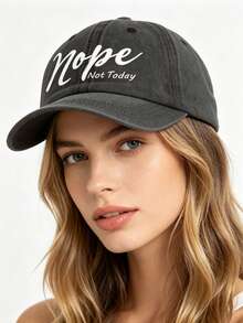 1件復古水洗棒球帽，印有字母口號「Nope」，可調節後背帶，透氣柔軟彎曲帽簷，爸爸帽，防曬帽，中性款，戶外 - 沒有 - 查看 3
