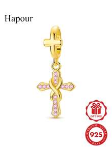 原裝 925 純銀吊墜 18K 金鍍 無限符號十字珠 優雅精緻珠寶 女士禮物 附禮盒包裝 適用於原裝手鍊項鍊 DIY - 金色 - 查看 1