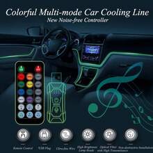 汽車內飾 LED 燈條附遙控器，霓虹燈隨音樂同步，車用裝飾配件內飾氛圍燈套裝 - 彩色 - 查看 6