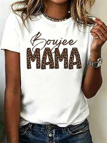 100% Cotton Women Short Sleeve T-Shirt With Boujee Mama Cursive Letter ...