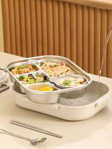 1pc Stainless Steel Insulated Lunch Box, Microwave Bento Box, Suitable For Working Women, Students, School, Office And Outdoor Use - Khaki - View 7