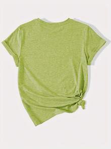 Vintage Casual Loose Fit T-Shirt With Round Neck And Short Sleeves, With A Simple English Letter Print Design. - 杏色 - 查看 2