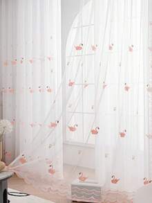 1PC Perforated Lightweight Pink Animal Pattern Embroidered Sheer Curtain, Suitable For Balcony And Window, Sheer Curtain For Matching - Multicolor - View 8